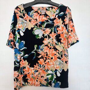 Chico's dark navy floral S/S‎ top Size 2/L